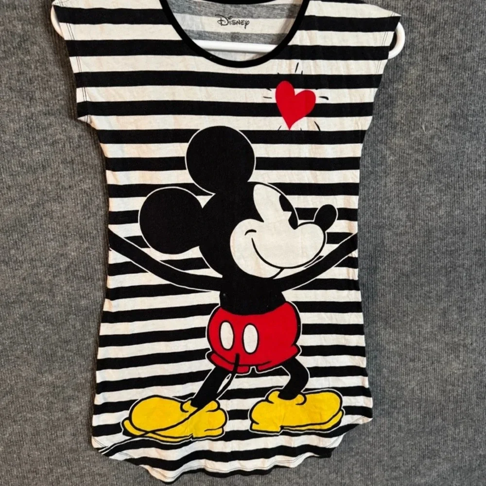 Disney Mickey Mouse Striped Sleep Shirt Nightgown Black White Small 3/5 Cotton - Picture 4 of 7